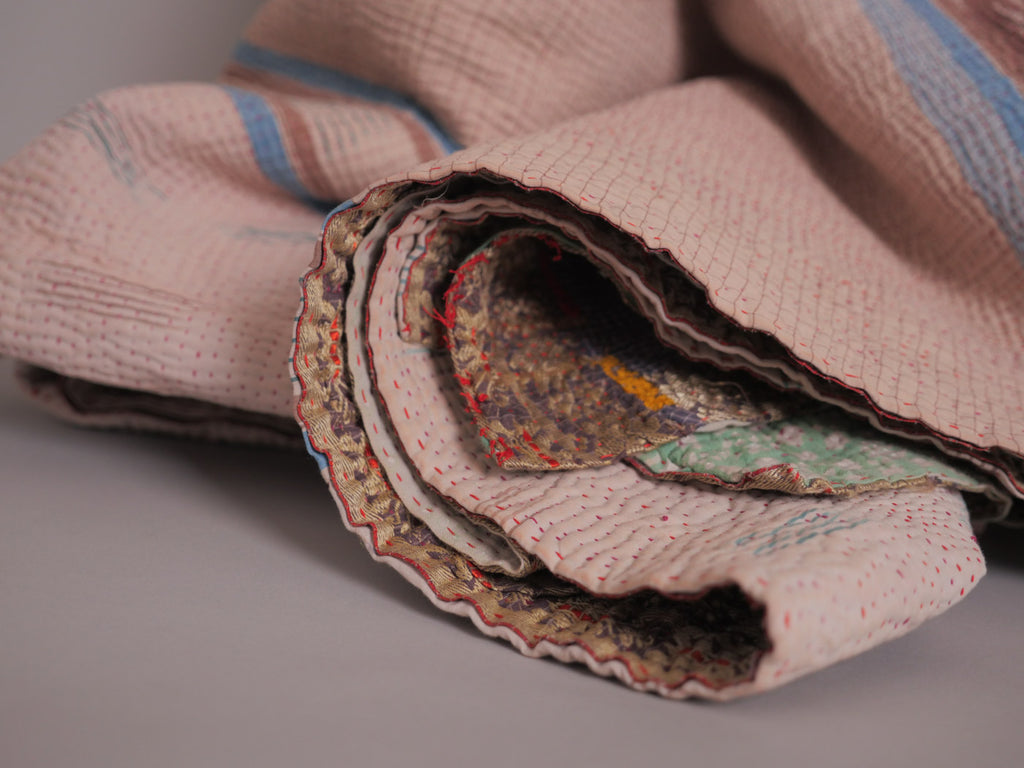 Couvre-lit Kantha Vintage en Coton Recyclé