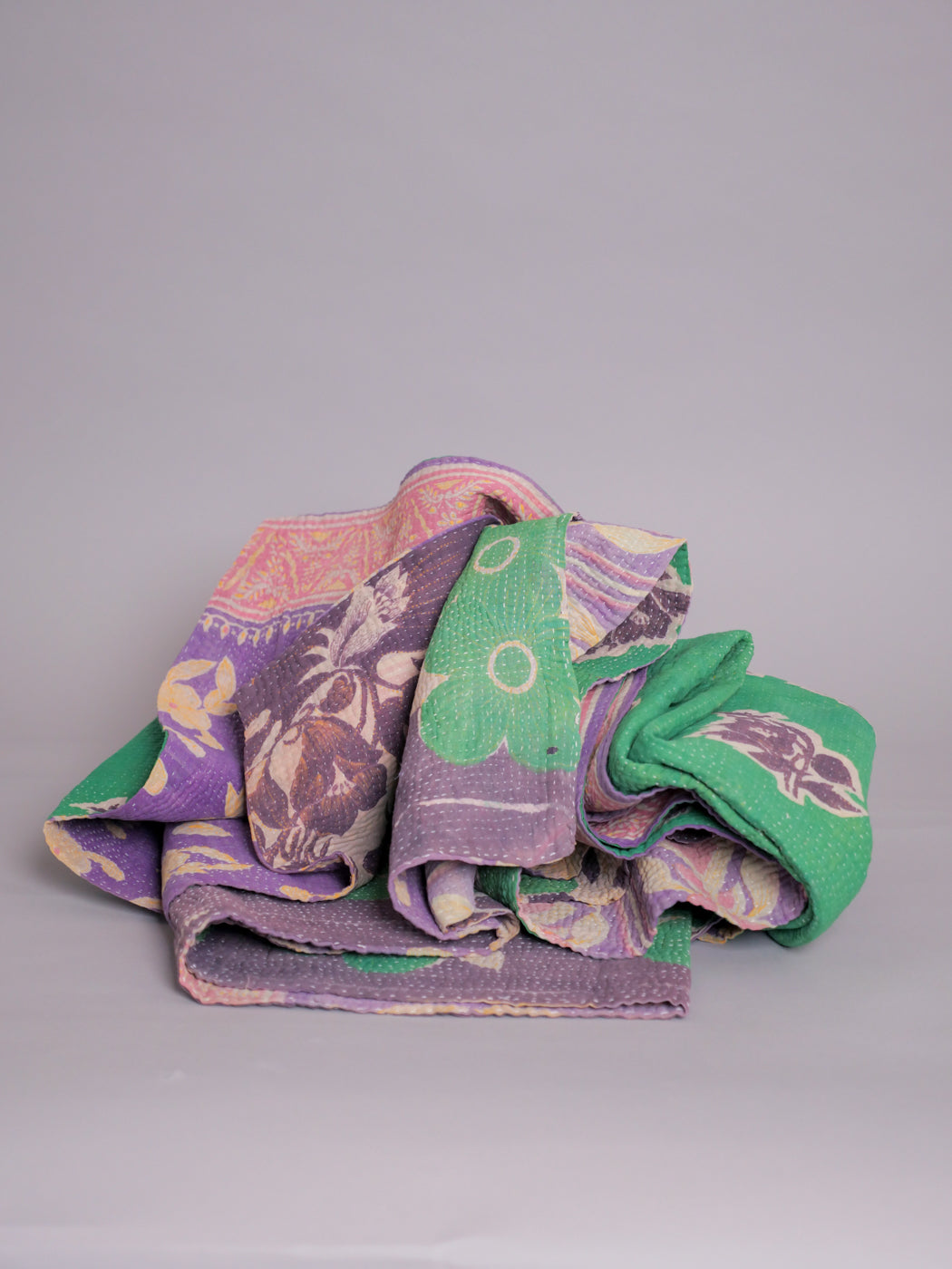 Vintage Kantha Bedspread in Recycled Cotton No.106 "Midnights and Green"