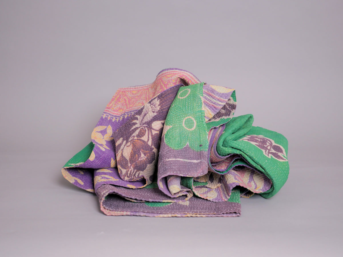 Vintage Kantha Bedspread in Recycled Cotton No.106 "Midnights and Green"