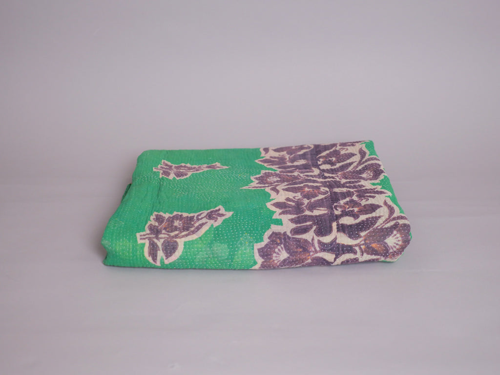 Vintage Kantha Bedspread in Recycled Cotton No.106 "Midnights and Green"