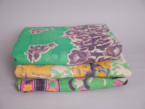 Vintage Kantha Bedspread in Recycled Cotton No.106 "Midnights and Green"