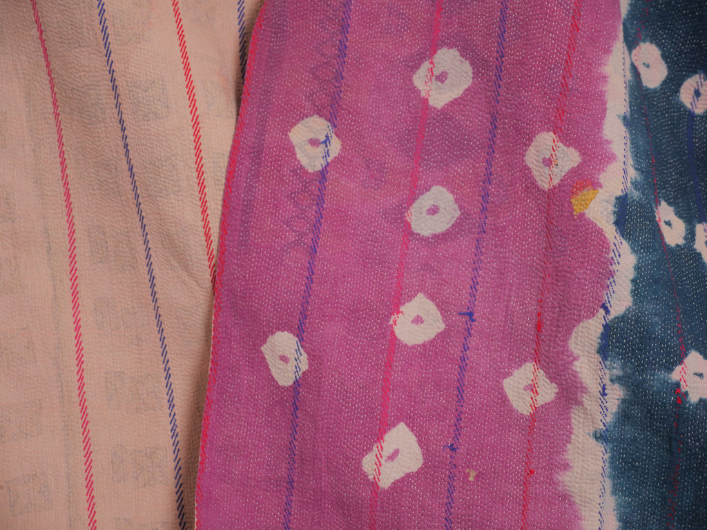 Vintage Kantha Bedspread in Recycled Cotton No.120 "Blue Bandhani"