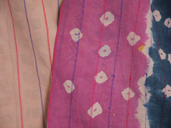 Vintage Kantha Bedspread in Recycled Cotton No.120 "Blue Bandhani"