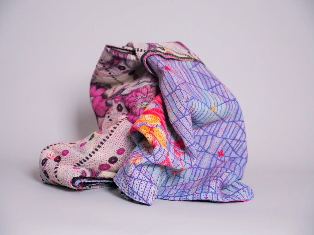 Vintage Kantha Violet Dahlias