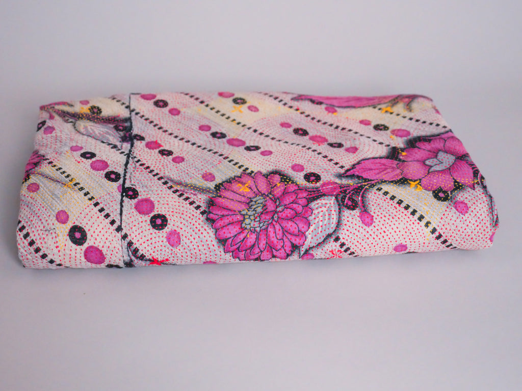 Vintage Kantha Violet Dahlias