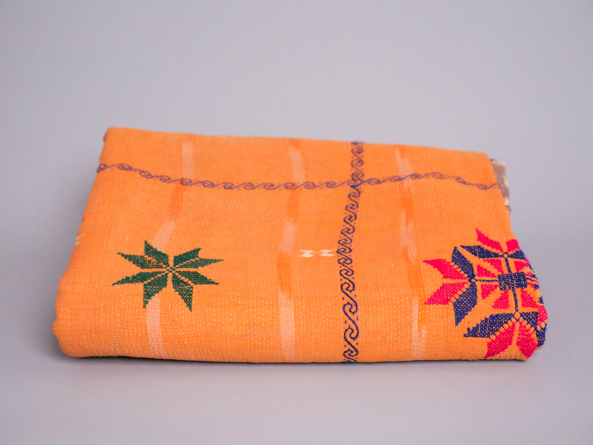 Vintage Kantha Bedspread in Recycled Cotton No.118 "Turmeric" Main image