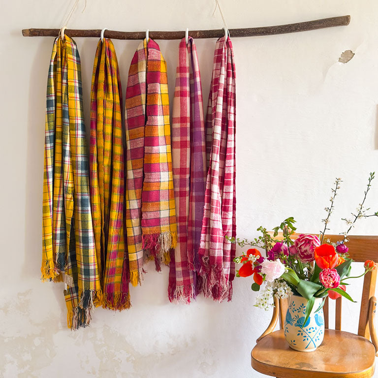 Handwoven eri silk scarf, Raspberry Sunday