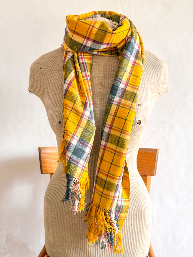 Handwoven eri silk scarf, Turmeric & Green