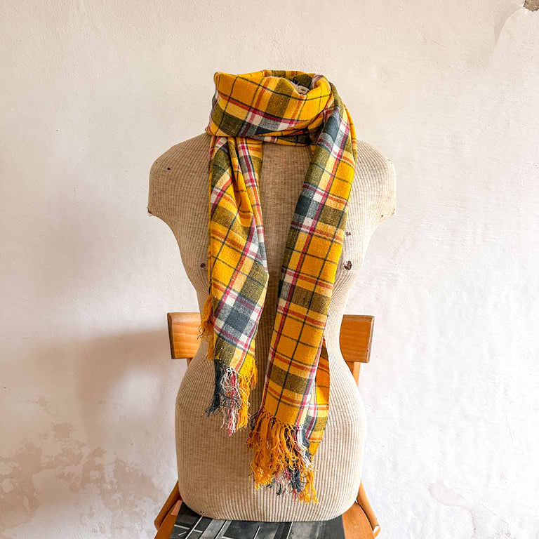 Handwoven eri silk scarf, Turmeric & Green
