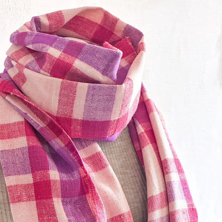 Handwoven eri silk scarf, Raspberry Ripple Secondary image