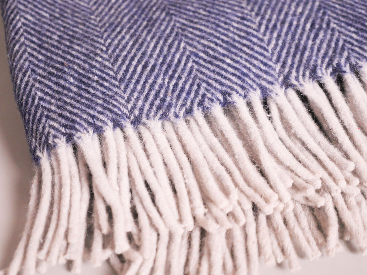 Plaid en laine tissé main, bleu