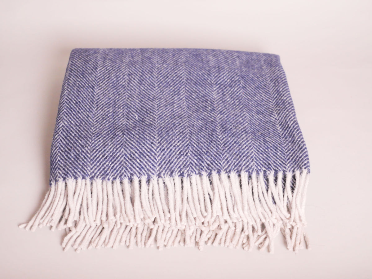 Plaid en laine tissé main, bleu
