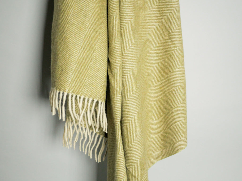 Plaid en laine tissé main, vert jaune