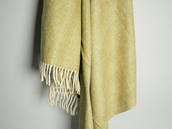Plaid en laine tissé main, vert jaune