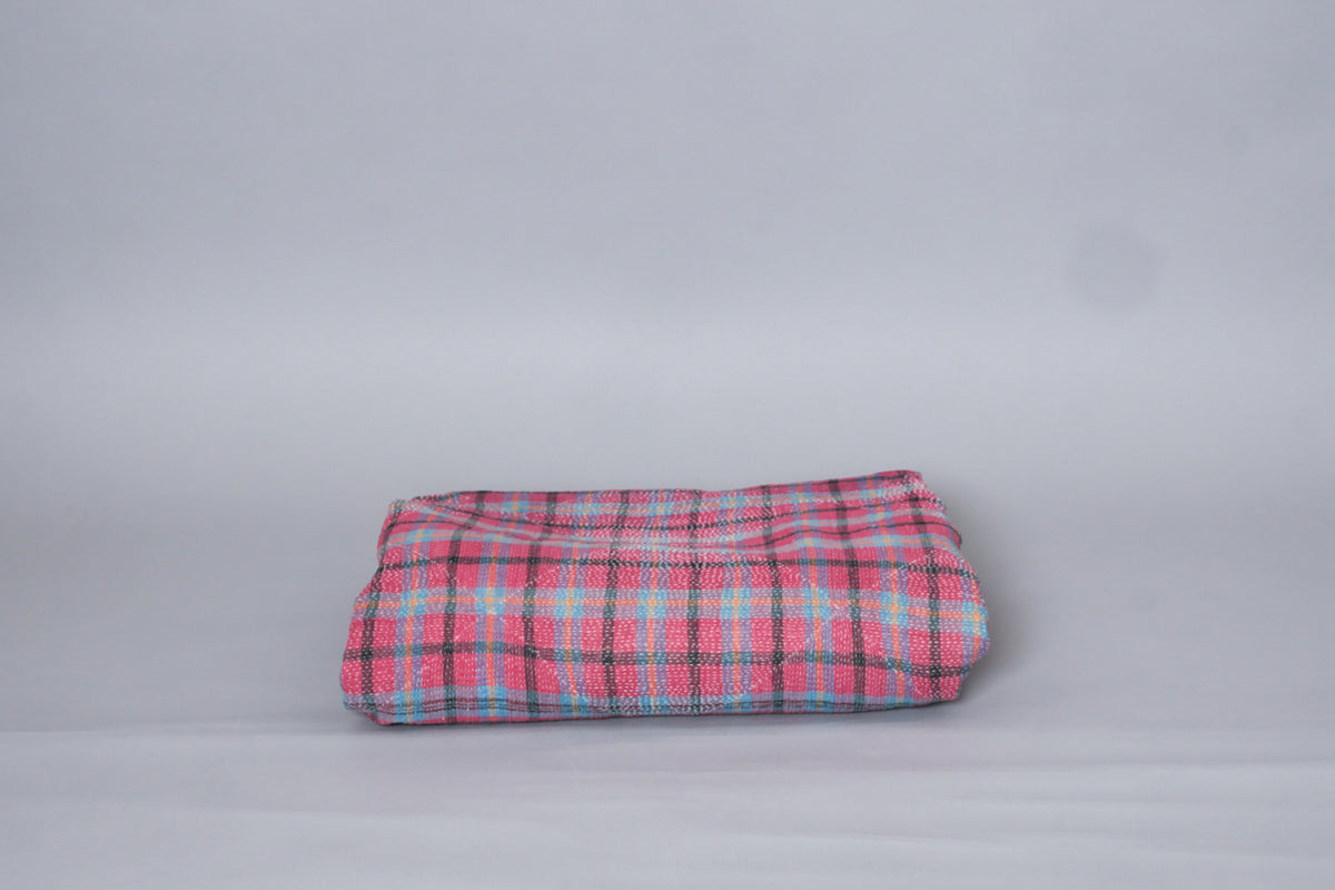 Kantha sari bedspread, Tartan No.21 recycled cotton hand-embroidered