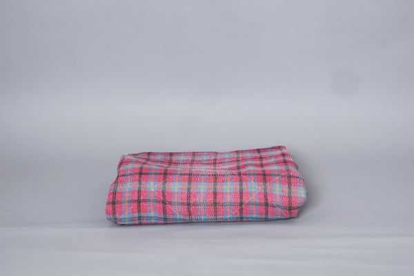Kantha sari bedspread, Tartan No.21 recycled cotton hand-embroidered