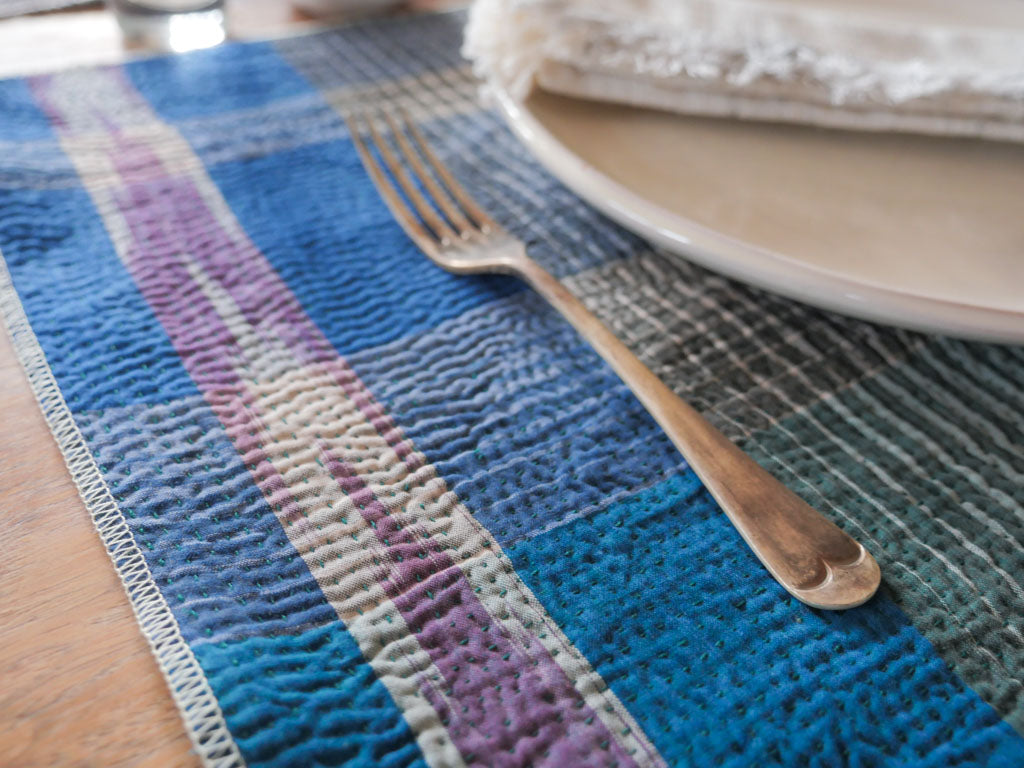 Set of 2 Vintage Kantha Placemats, Blue Violet Graphic Secondary image