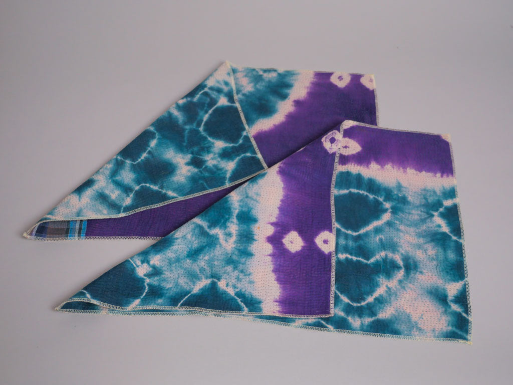 Set of 2 Vintage Kantha Placemats, Blue Violet Graphic