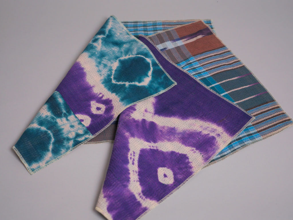 Set of 2 Vintage Kantha Placemats, Blue Violet Graphic