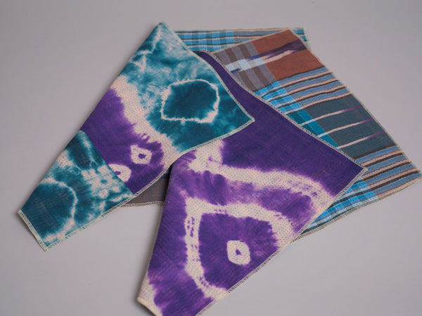 Set of 2 Vintage Kantha Placemats, Blue Violet Graphic