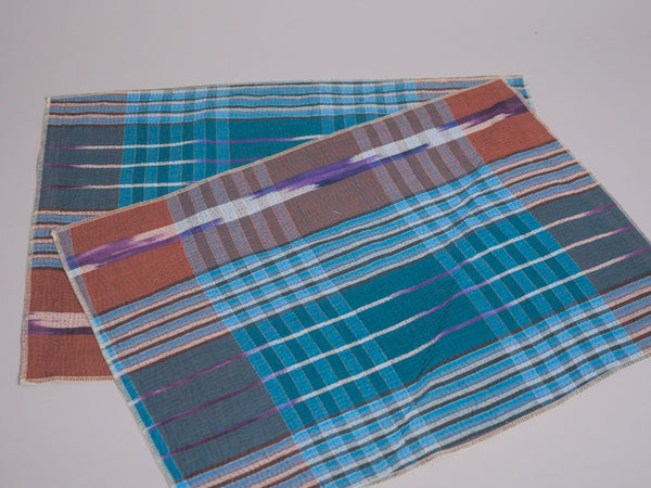 Set of 2 Vintage Kantha Placemats, Blue Violet Graphic
