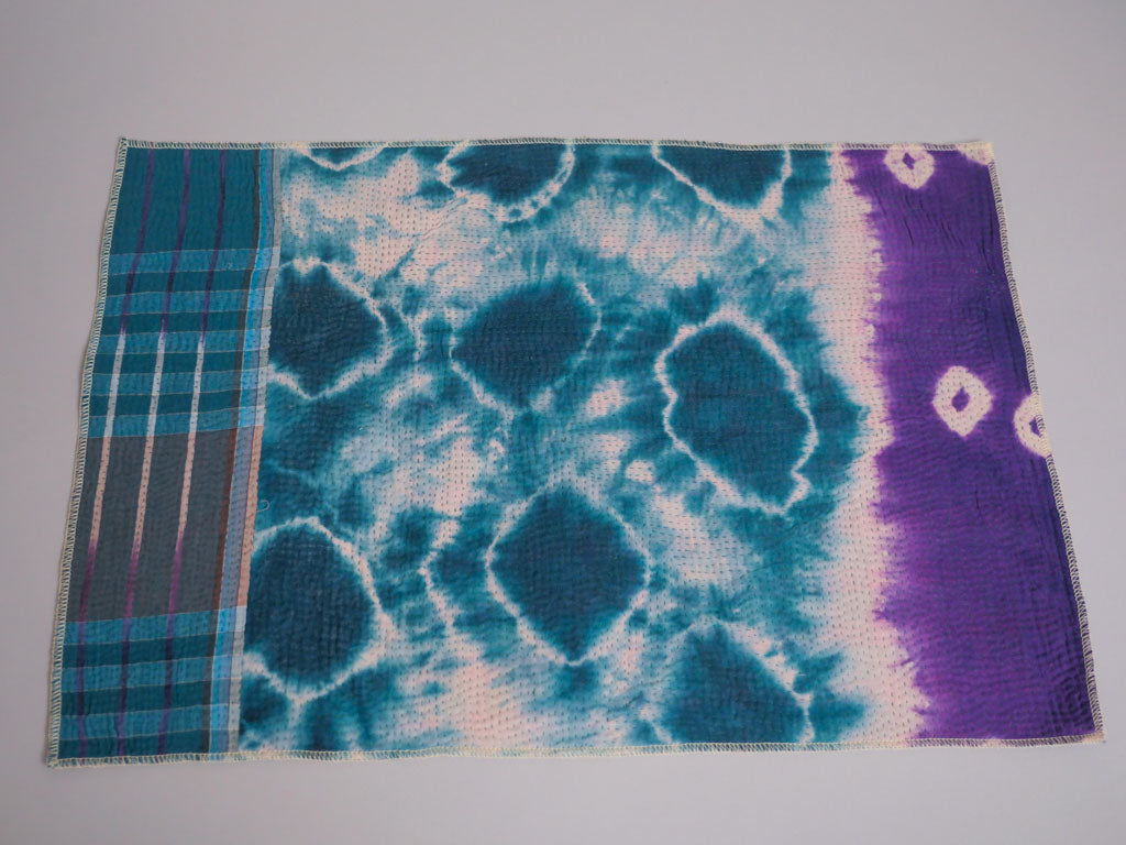Set of 2 Vintage Kantha Placemats, Blue Violet Graphic