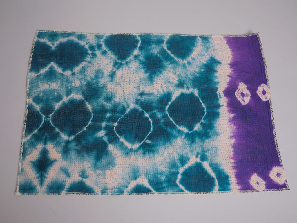 Set of 2 Vintage Kantha Placemats, Blue Violet Graphic