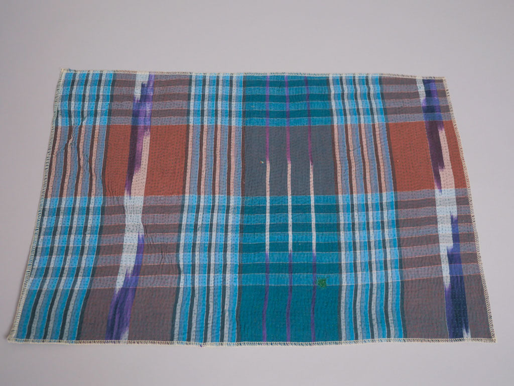 Set of 2 Vintage Kantha Placemats, Blue Violet Graphic