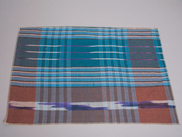 Set of 2 Vintage Kantha Placemats, Blue Violet Graphic