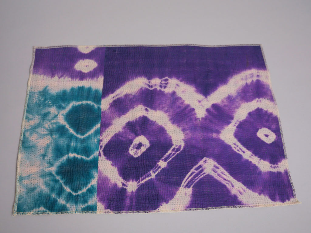 Set of 2 Vintage Kantha Placemats, Blue Violet Graphic