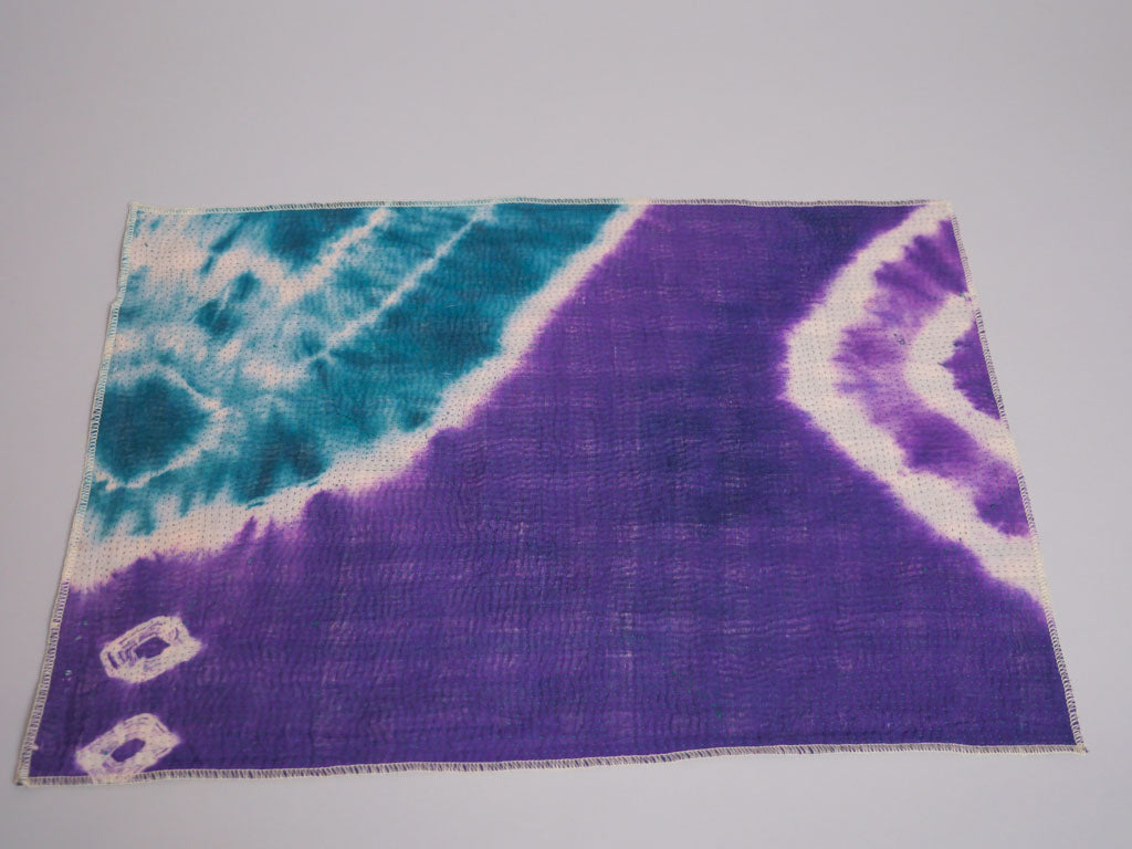 Set of 2 Vintage Kantha Placemats, Blue Violet Graphic