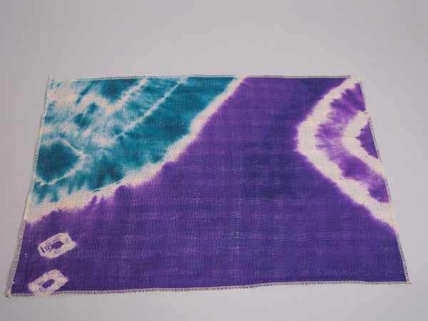 Set of 2 Vintage Kantha Placemats, Blue Violet Graphic