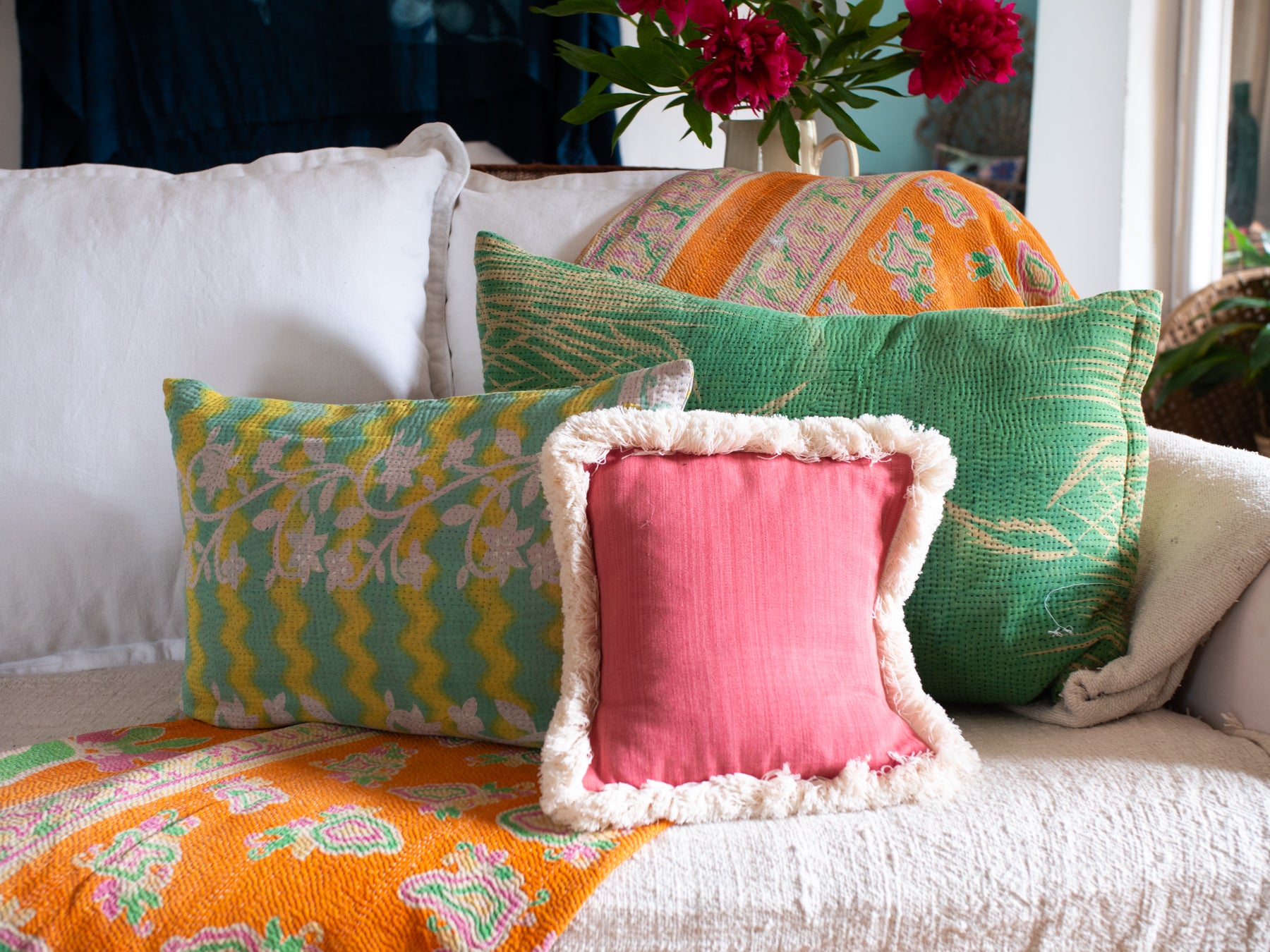 Spring Grass Vintage Kantha cushion cover Secondary image