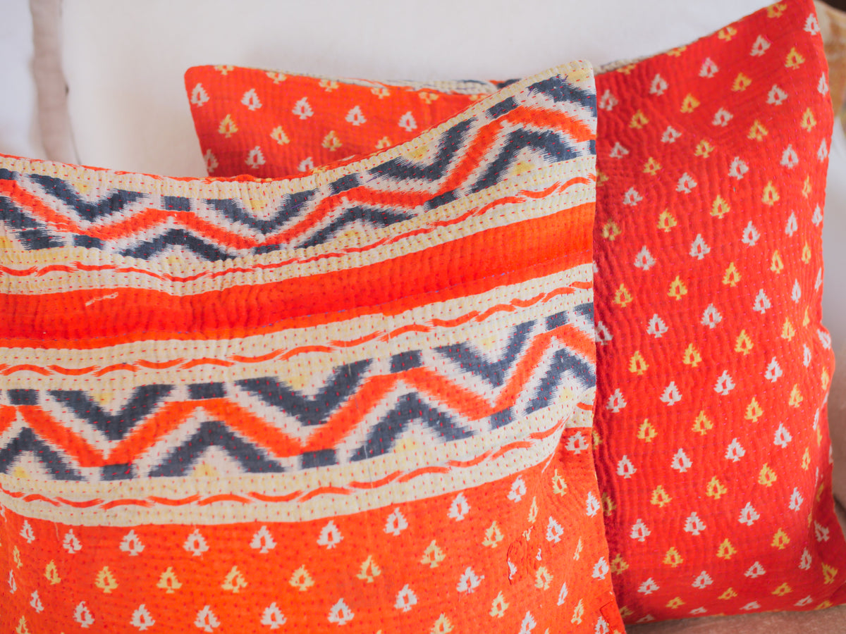 Poppy Fields, Vintage Kantha cushion cover