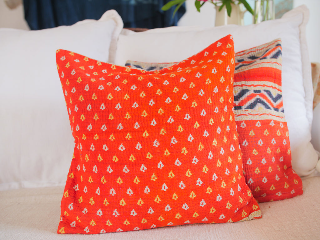 Poppy Fields, Vintage Kantha cushion cover