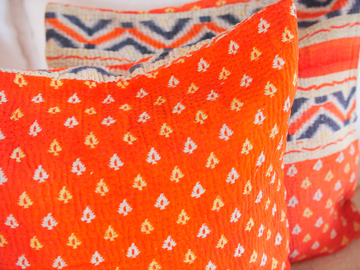 Poppy Fields, Vintage Kantha cushion cover