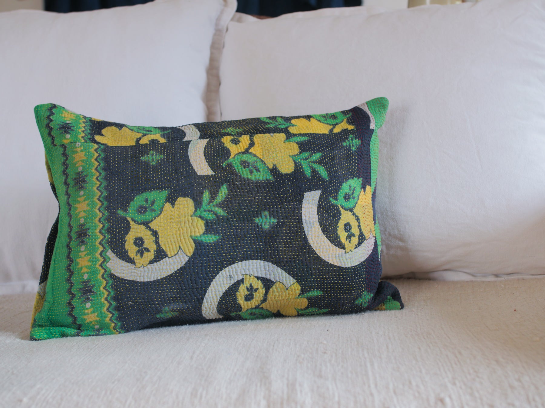 Midnight garden, Vintage Kantha cushion cover Secondary image