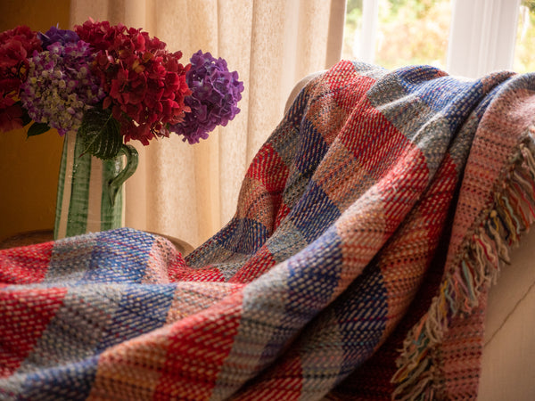 Plaid khadi en laine tissé main