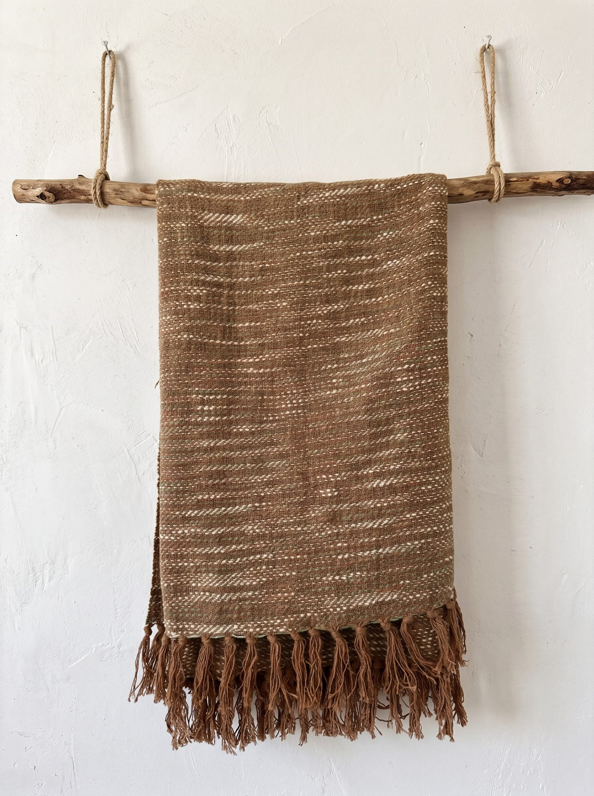 Handcrafted Umber, Beige and Ecru Cotton Throw, Handwoven. 160 x 240 cm