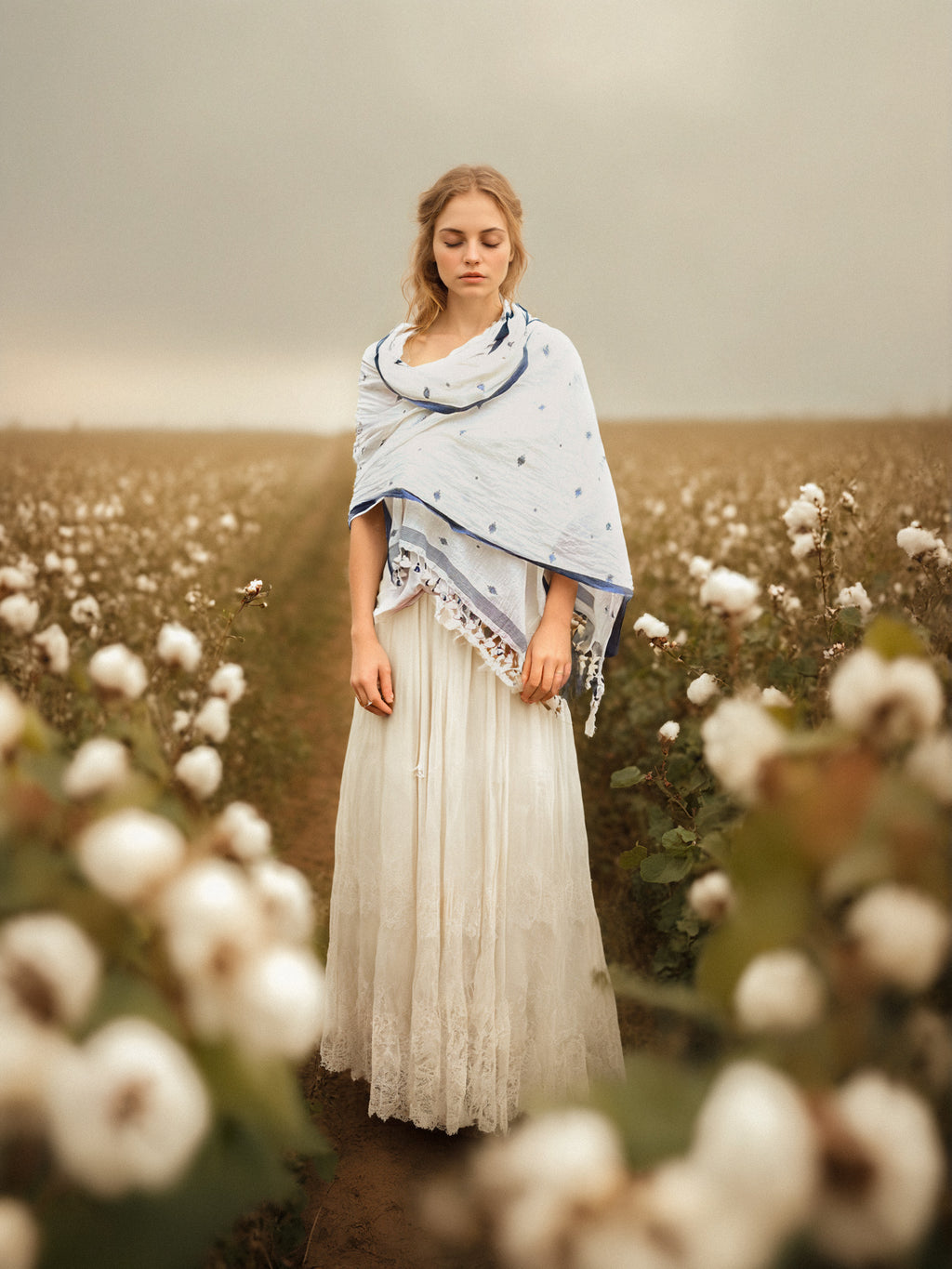 Dupatta Shawl, Blue Diamonds