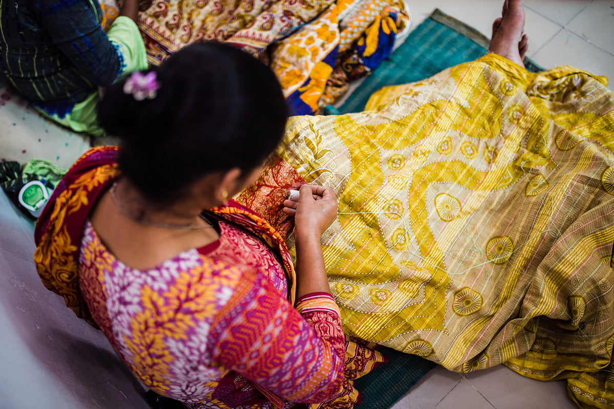 Fabrication d'une kantha chez Basha