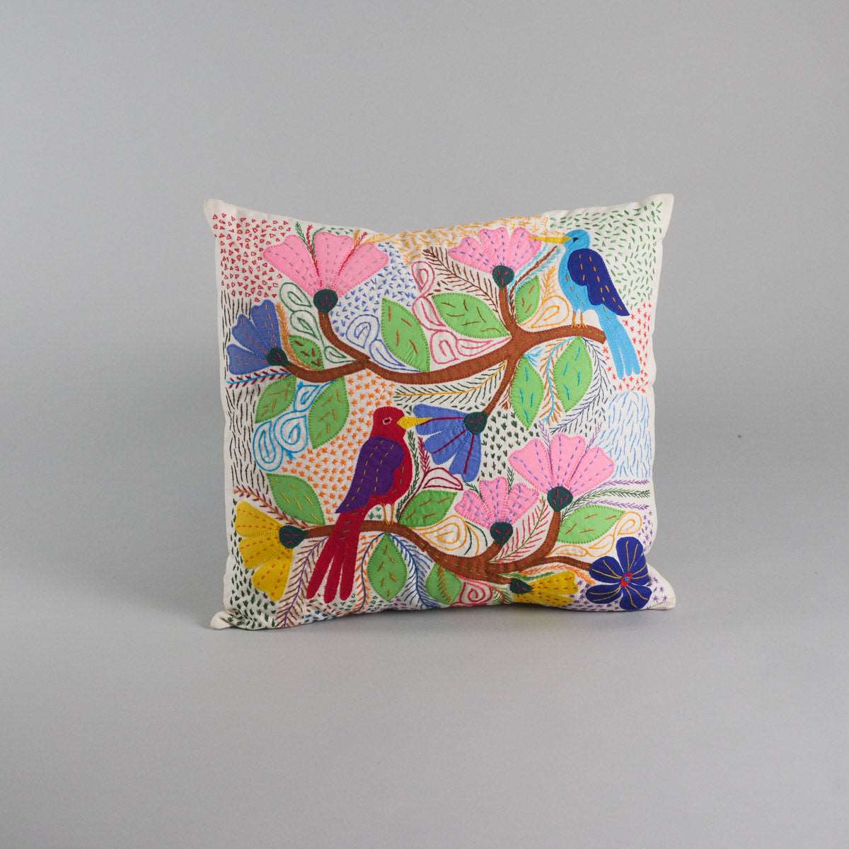 Bird Garden, Embroidered Appliqué Cushion