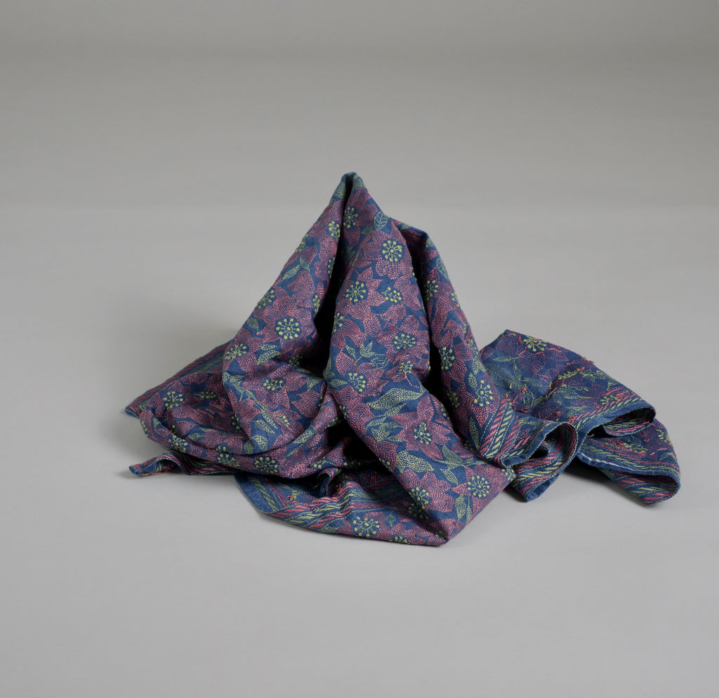 Nakshi Kantha Embroidered Shawl, Clematis