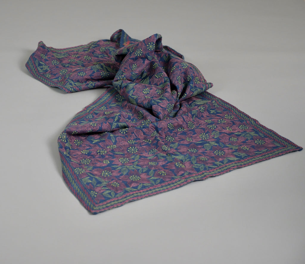 Nakshi Kantha Embroidered Shawl, Clematis