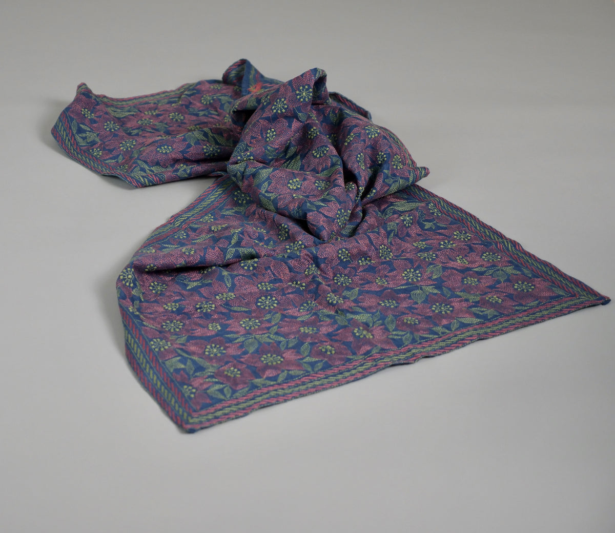 Nakshi Kantha Embroidered Shawl, Clematis