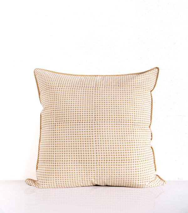Iris mustard blockprint cushion