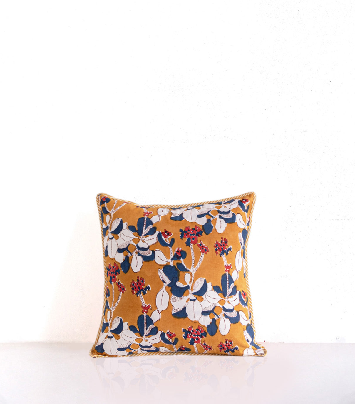 Iris mustard blockprint cushion Secondary image