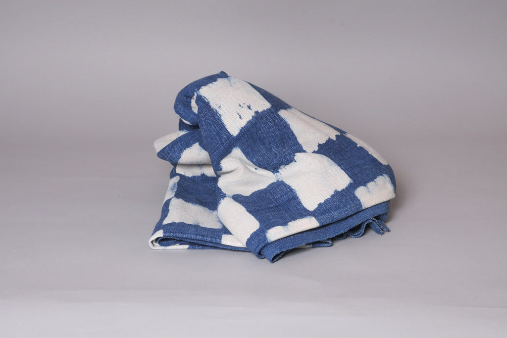 Nappe, couverture en coton tissé main, indigo
