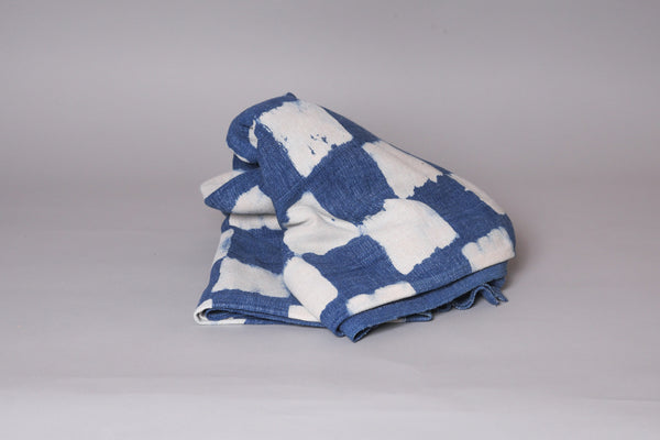 Nappe, couverture en coton tissé main, indigo