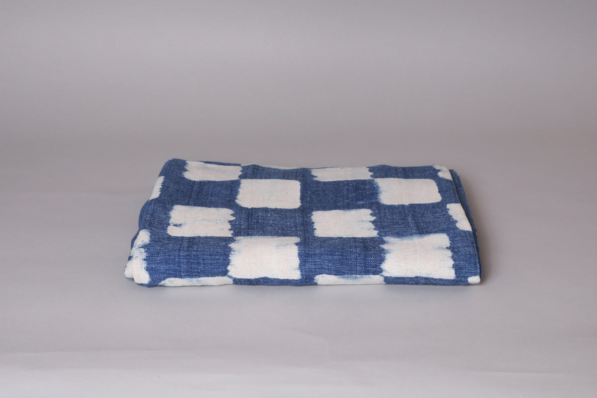 Nappe, couverture en coton tissé main, indigo